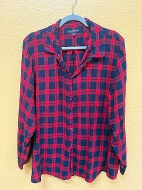 Banana Republic Red & Navy Plaid Button-Up Shirt - Size XXL